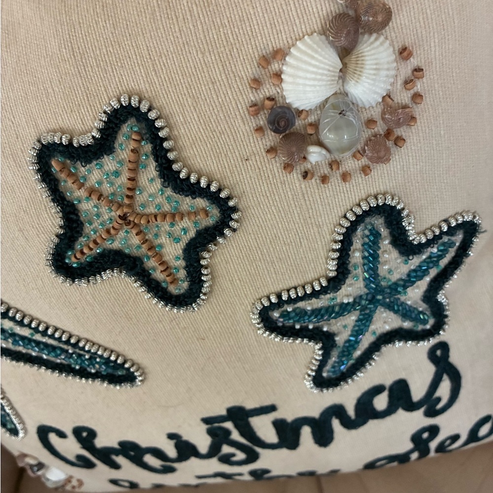 Christmas by the Sea Beach Pillow with shells & beaded starfish from Pier 1 mint - Picture 4 of 6